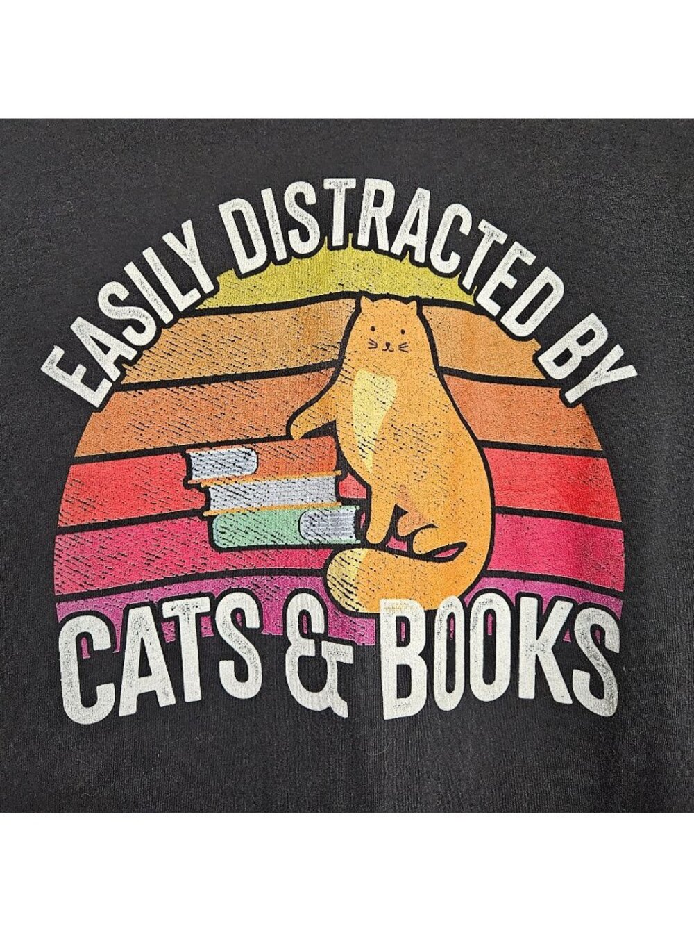 Easily Distracted by Cats & and Books womens large fitted cotton tshirt black - Picture 3 of 9